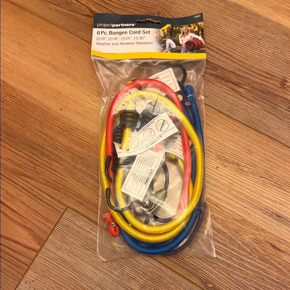 6-Piece Bungee Cord Set - Red, Yellow, Blue